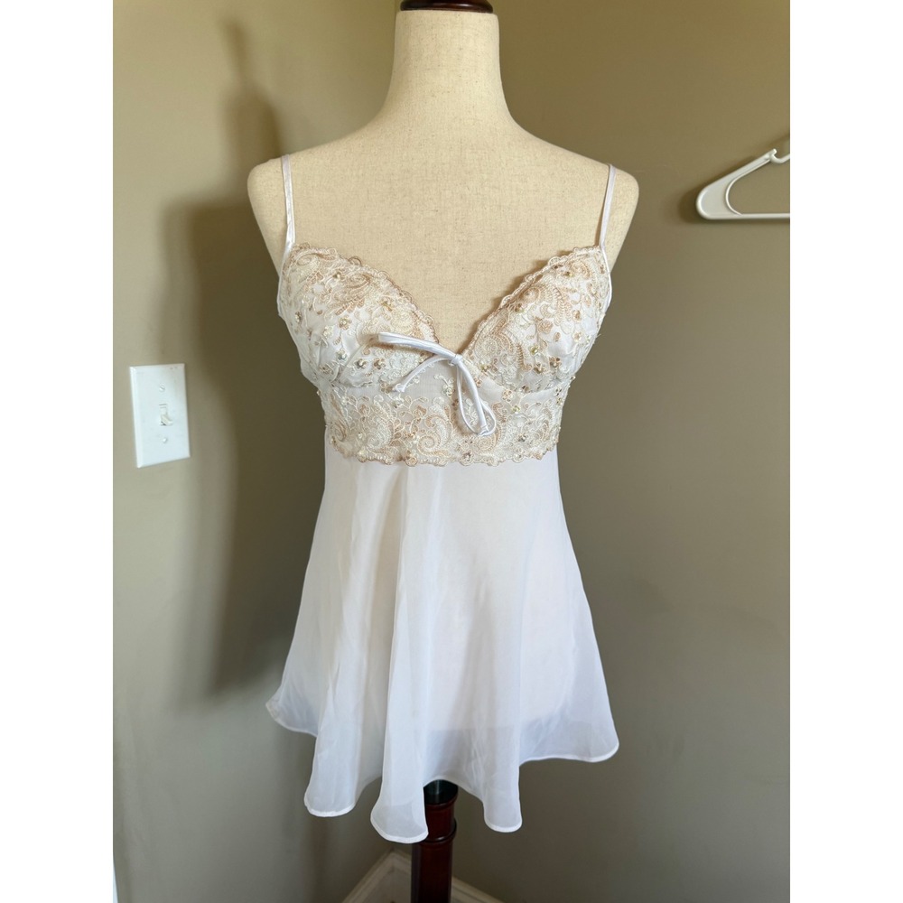 Seductive Wear Cinema Etoile‎ White Gold Lace Babydoll Lingerie Small